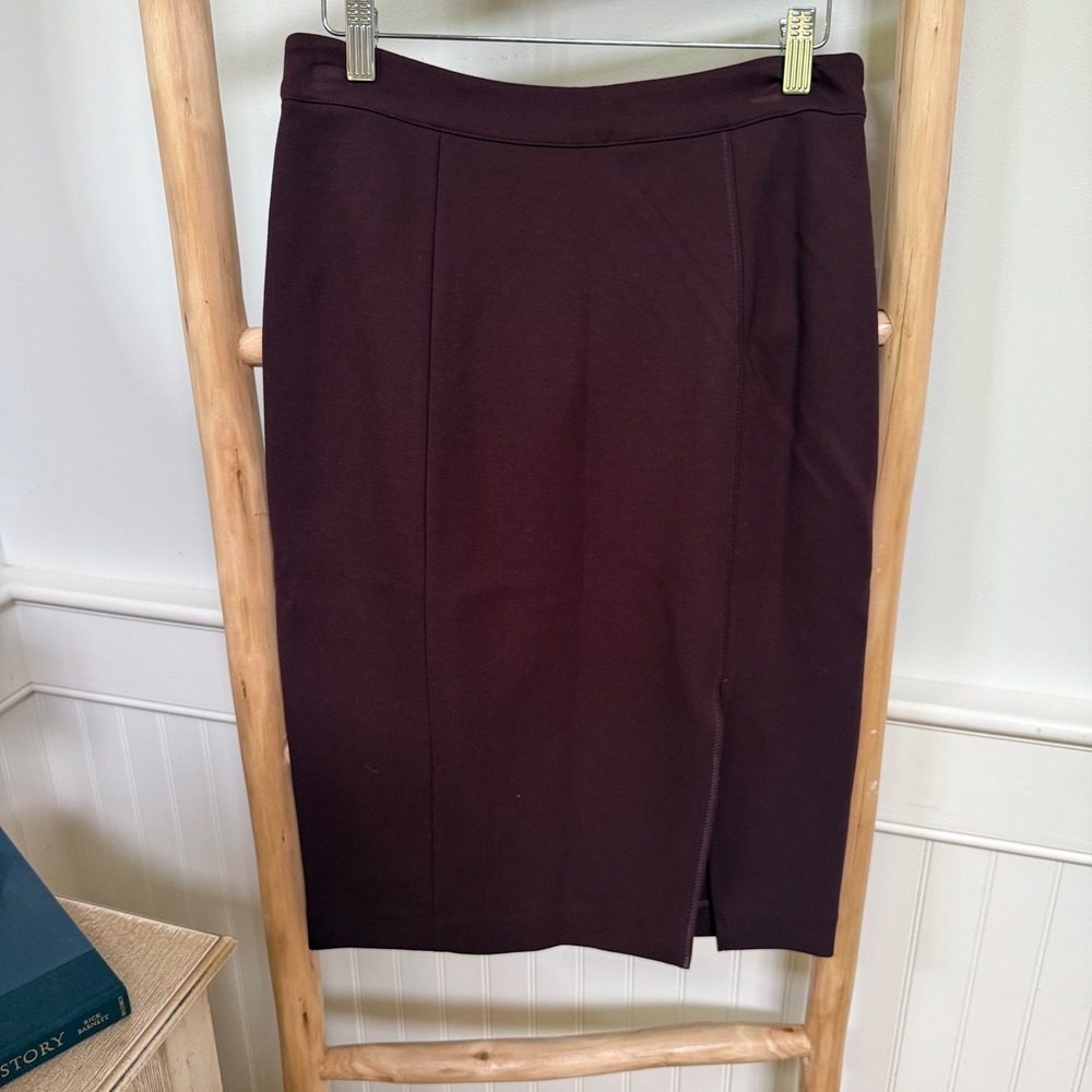 Kenneth‎ Cole New York Burgundy Stretch Ponte Pencil Skirt Front Slit Size 6 NEW